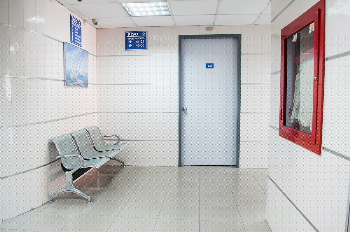 A hospital reception waiting area